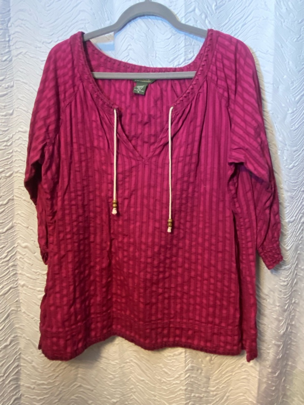 Eddie Bauer Magenta Textured Peasant Tunic with Tie